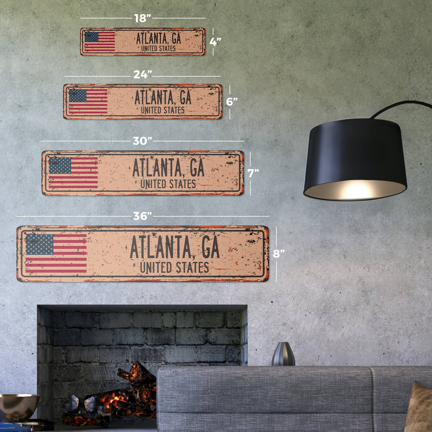 ATLANTA GA UNITED STATES Vintage Street Sign American flag city country rustic