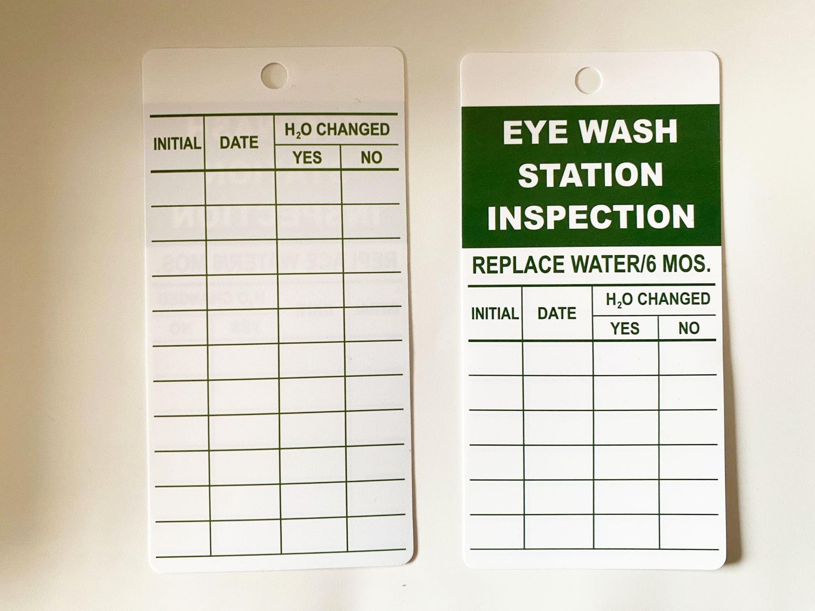 15 PCS Green Eye Wash Station Inspection Record Plastic Card Waterproof Tags