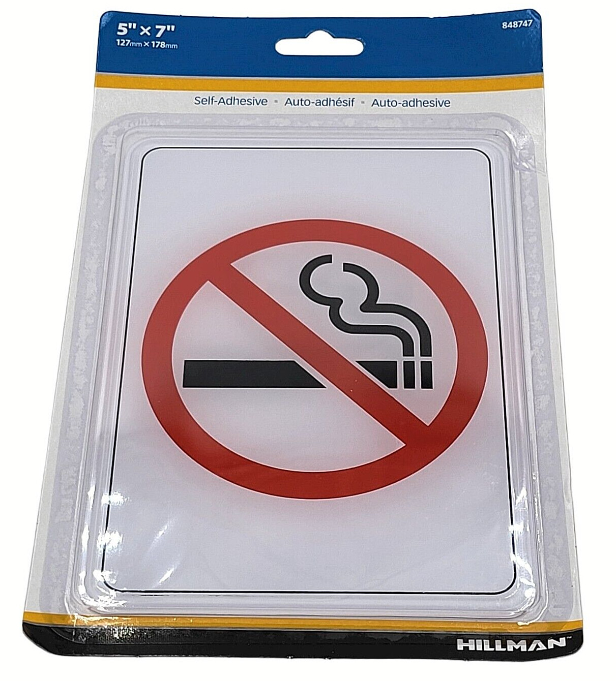 Hillman Plastic No Smoking Symbol Self Stick Adhesive Sign Easy To Read 5″ x 7″