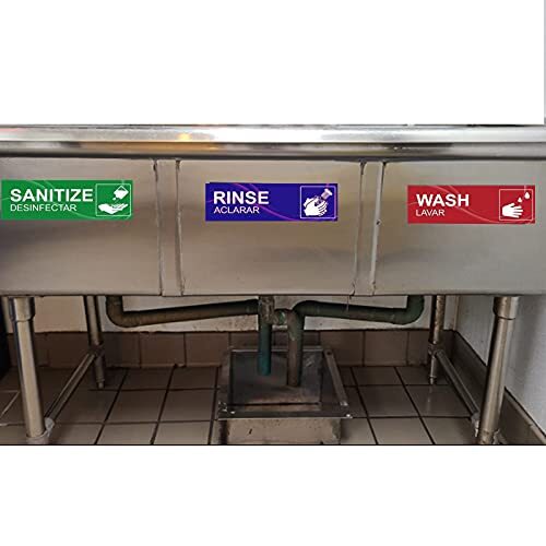 12 PACK Wash Rinse Sanitize Stickers – Great for Restaurants Commercial Kitchens