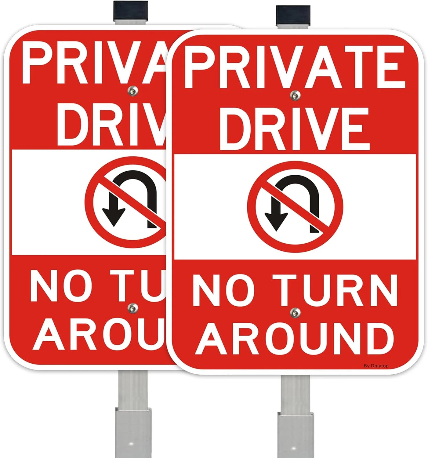 2Pack Large Private Drive Sign，No Turn Around Sign with 36″ Metal Stakes, 14″ x