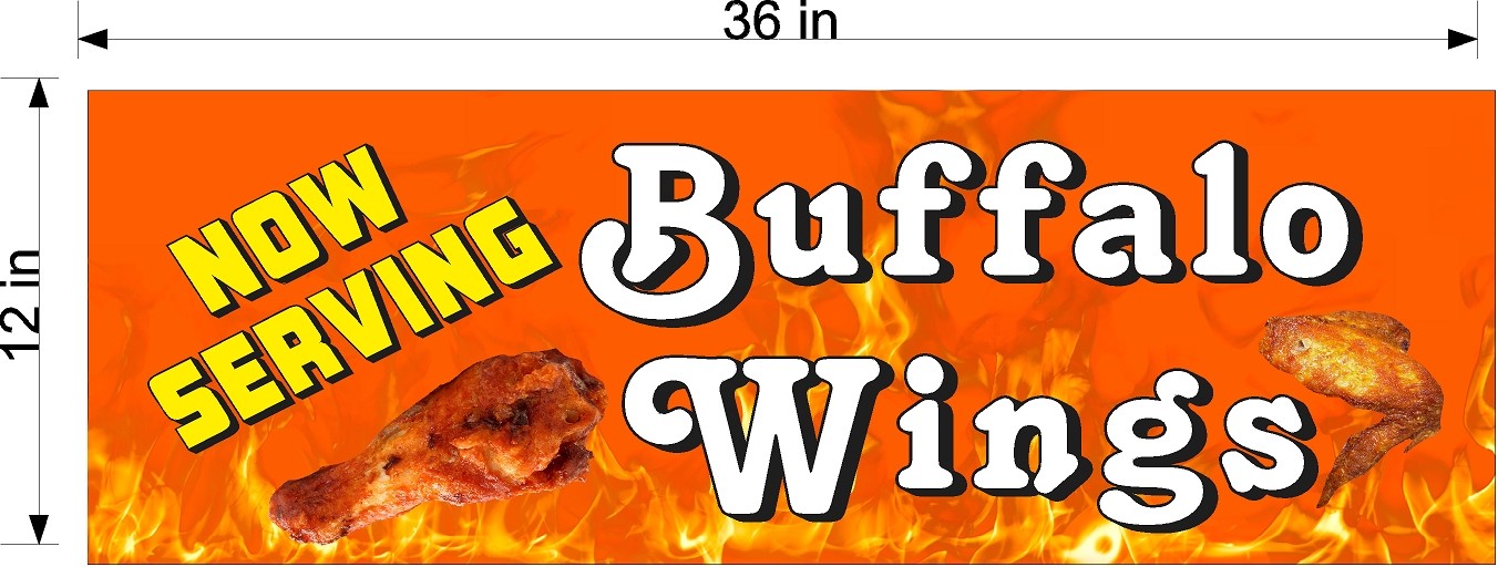 12″ x 36″ VINYL BANNER BUFFALO WINGS NOW SERVING