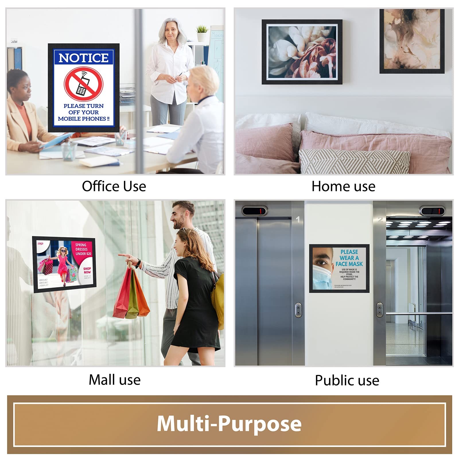 PUJIANG 8.5″x 11″Magnetic Sign Holder, Double Sided 10Packs 8.5″x11″, Black