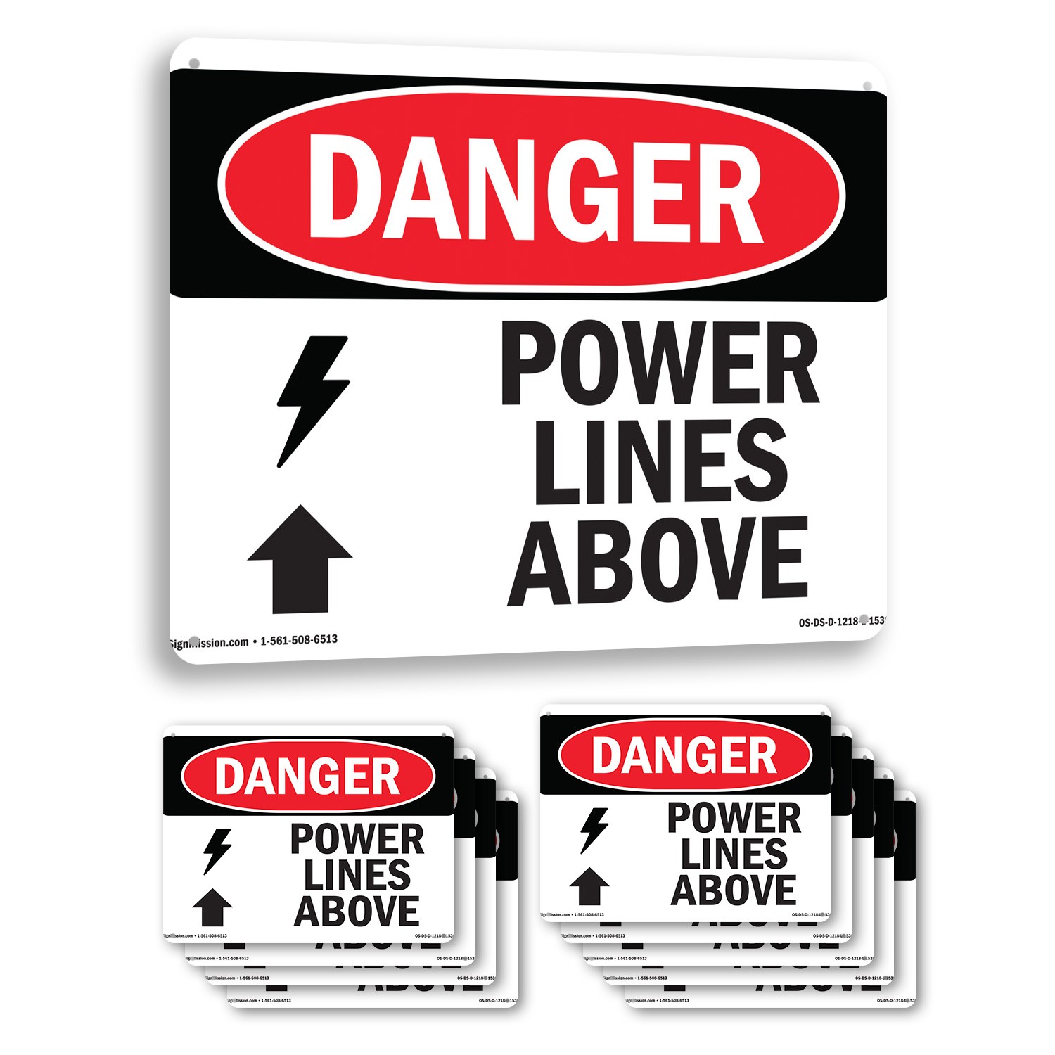 Power Lines Above OSHA Danger Sign Metal, Plastic, Or Decal – 5 or 10 Pack