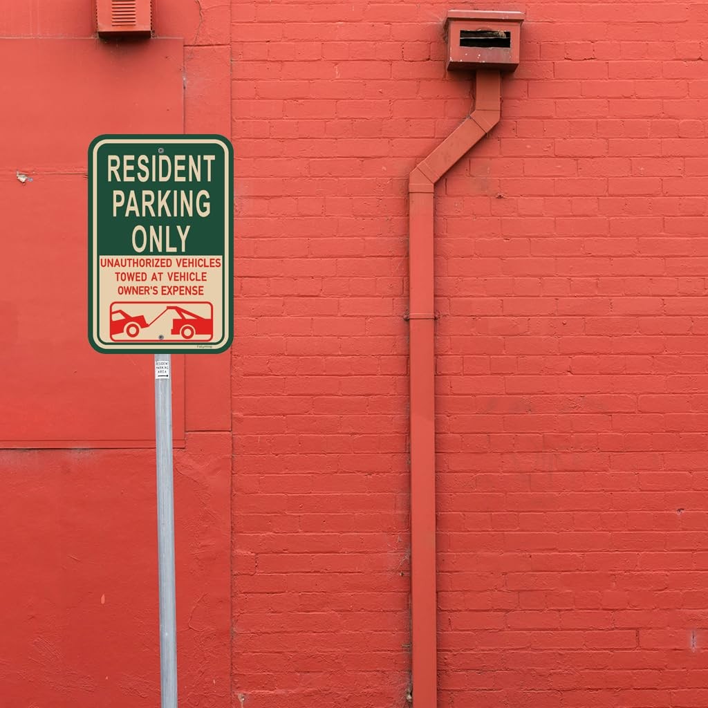 Resident Parking Only Unauthorized Towed Reflective Metal Sign 18×12 In 2 PCS