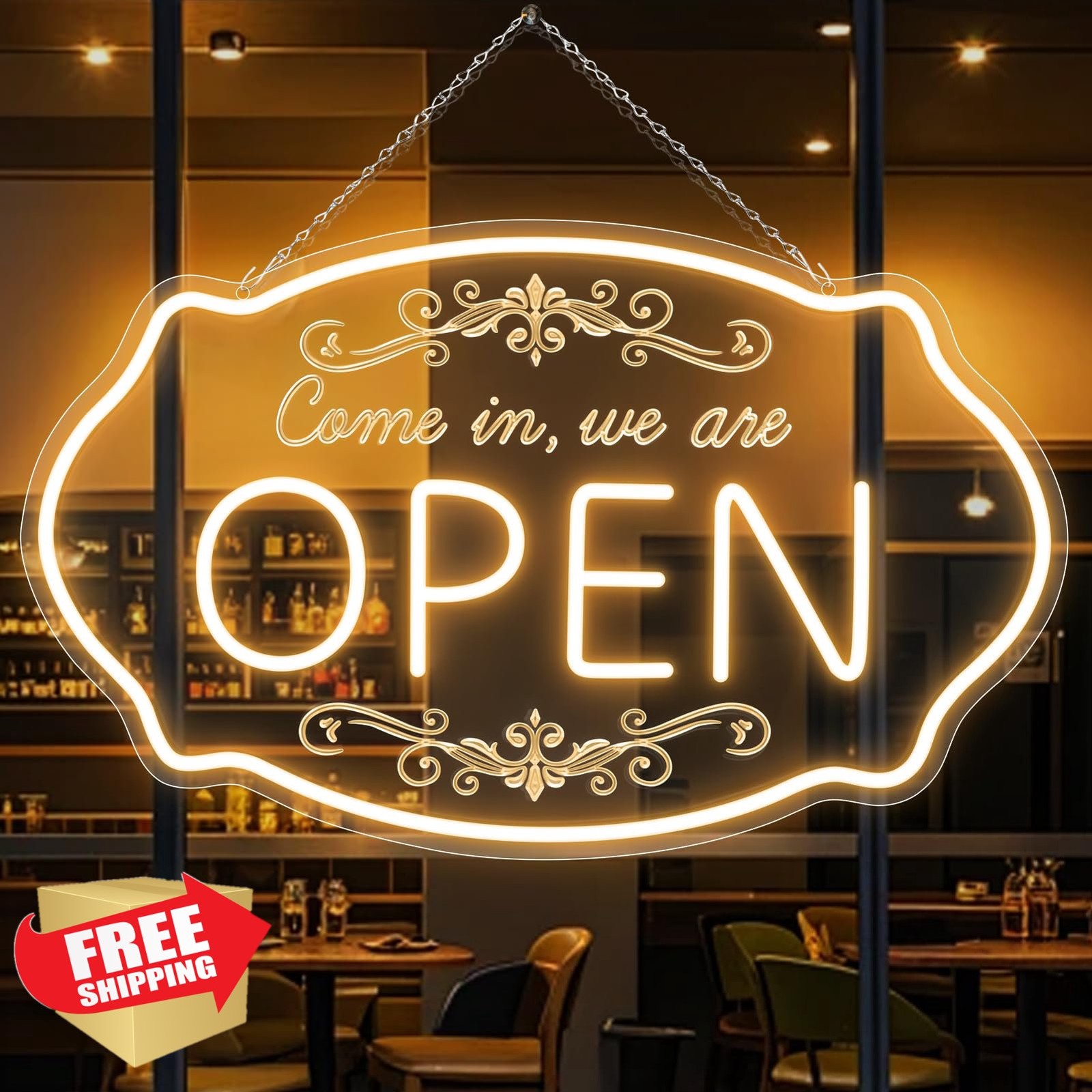 NELTBESIN LED Open Sign 23.5×14 Warm White