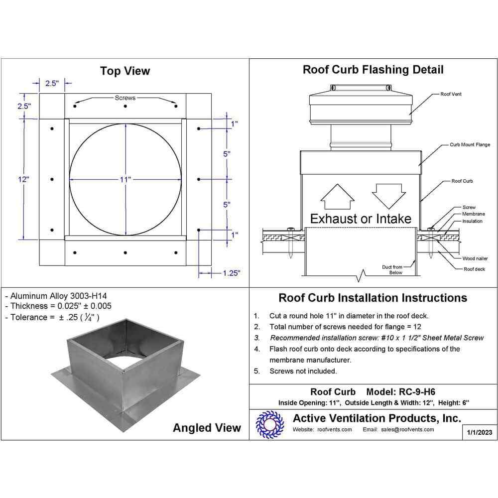 Preassembled Roof Curb, Box Is 12 In. Wide X 12 In. Long X 6 In. High Aluminum