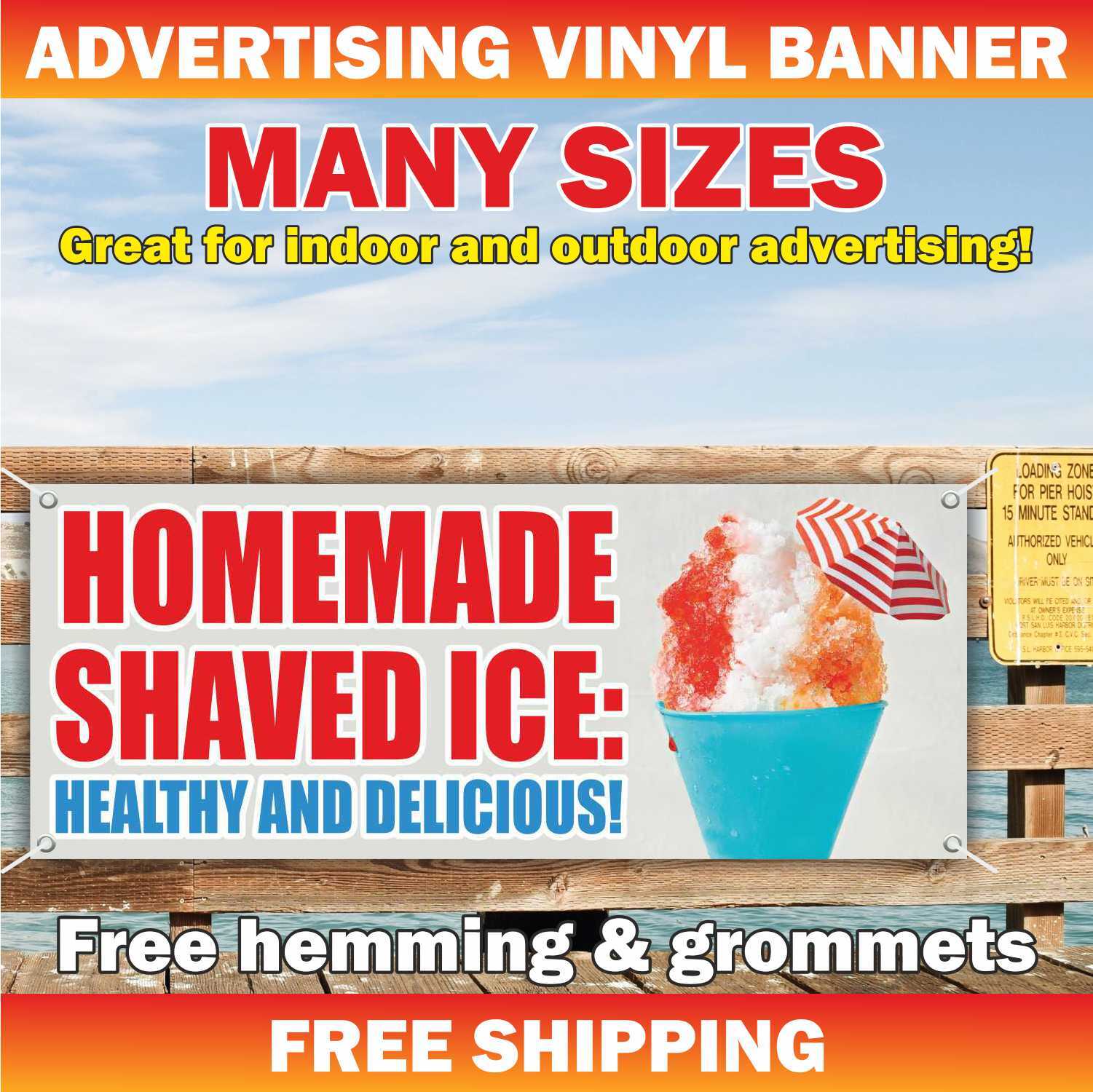 HOMEMADE SHAVED ICE Advertising Banner Vinyl Mesh Sign ice cream slushies tasty