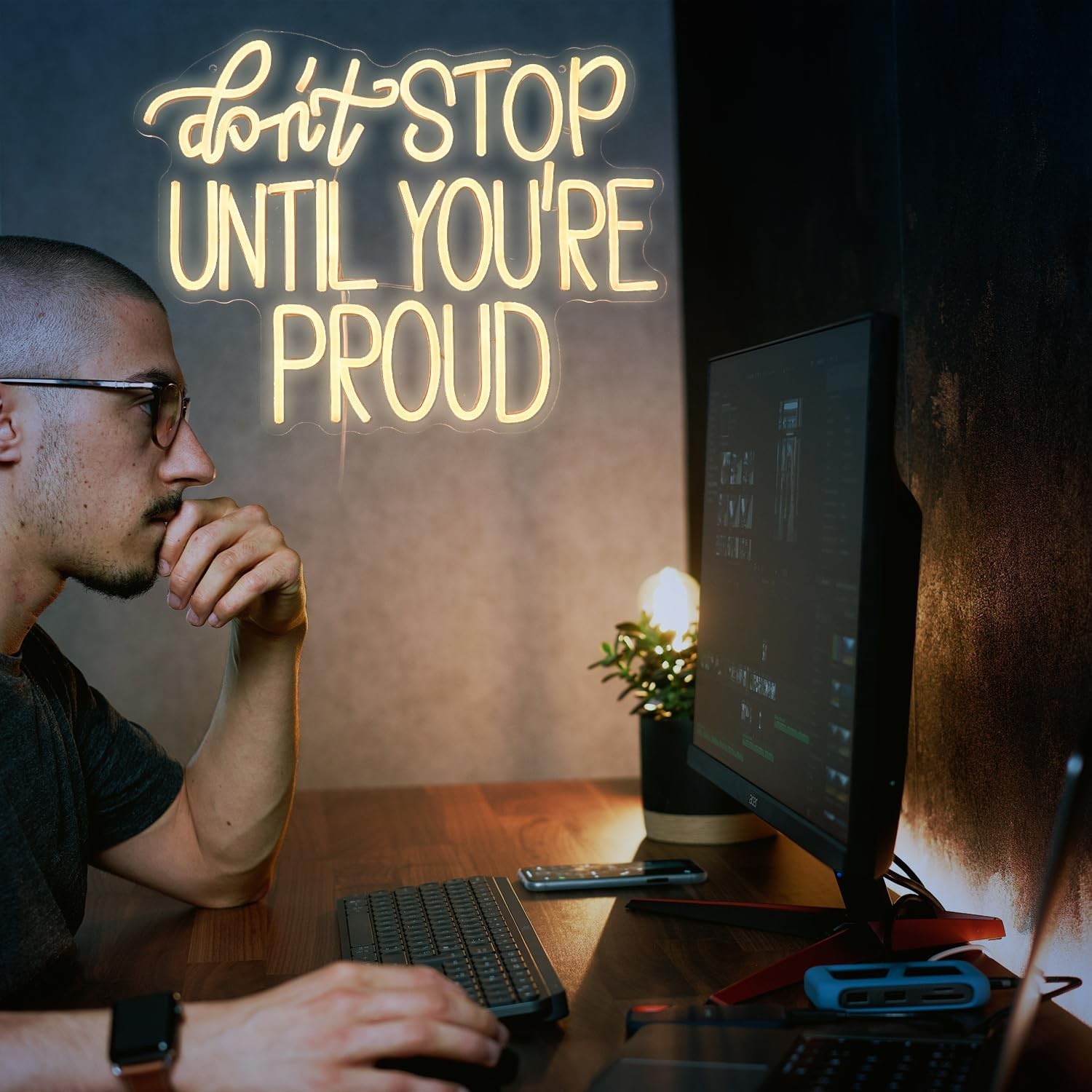 Don’t Stop Until You Are Proud Neon Sign Warm White LED Neon Light Dimmable U…