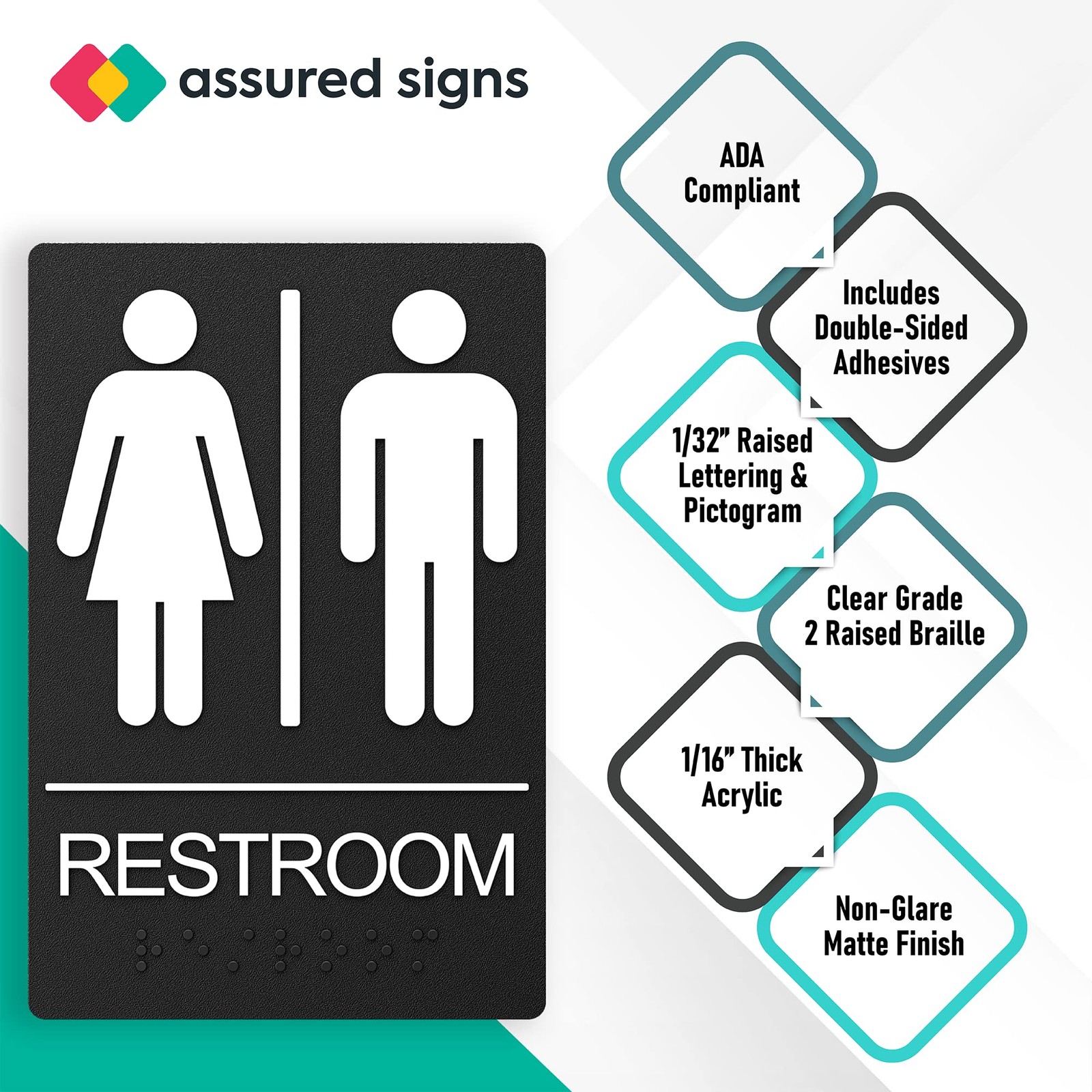 Unisex Bathroom Signs Restroom Sign For Business For Men And Women 9 By 6 Ada