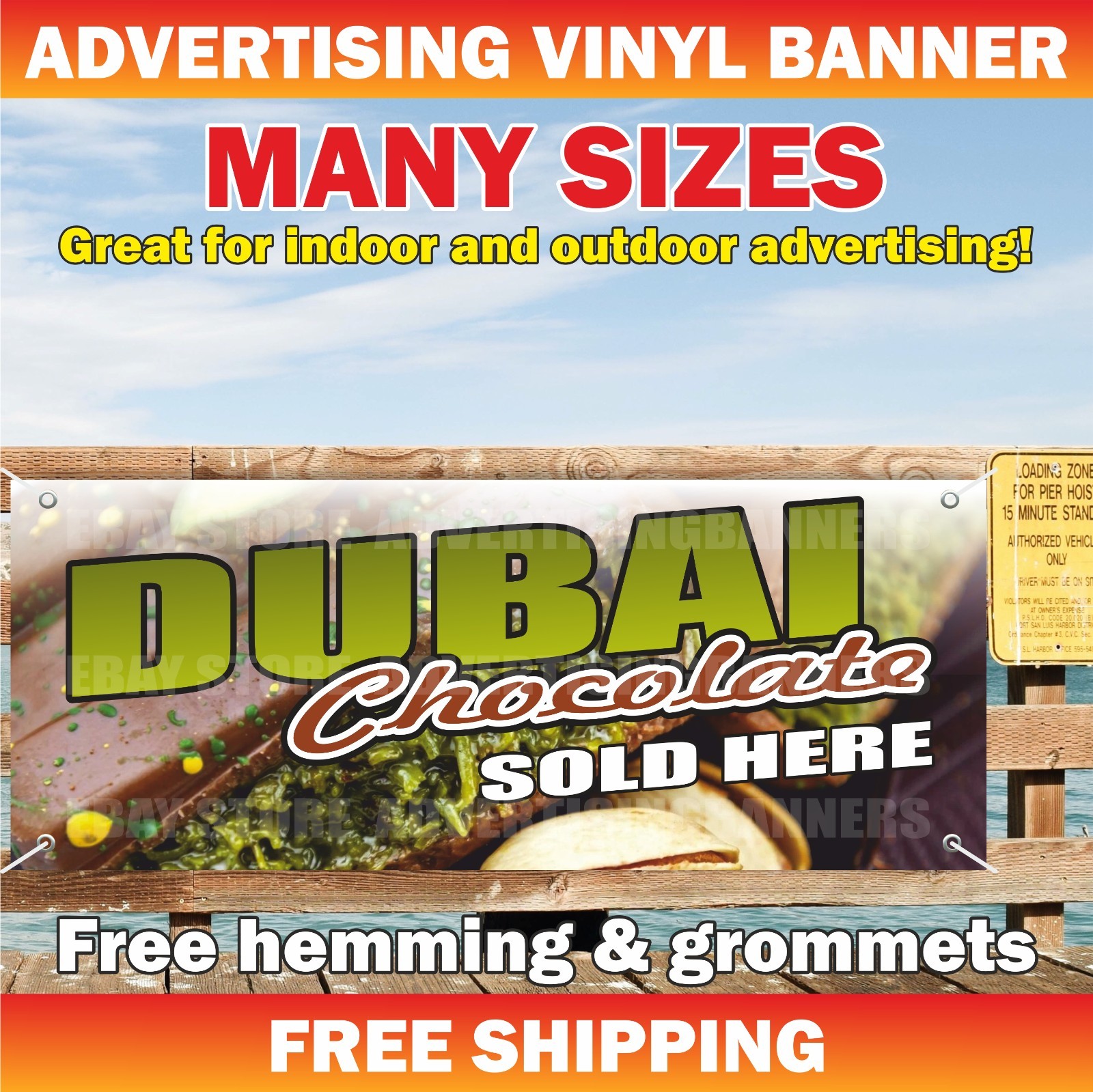 DUBAI CHOCOLATE SOLD HERE Advertising Banner Vinyl Sign Sweets Store Candy Sale