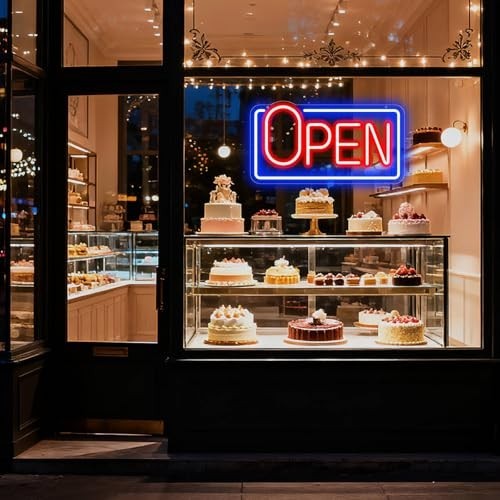 Bright LED Neon Open Sign for Business Window – Light Up Store Display, 16″x8.6