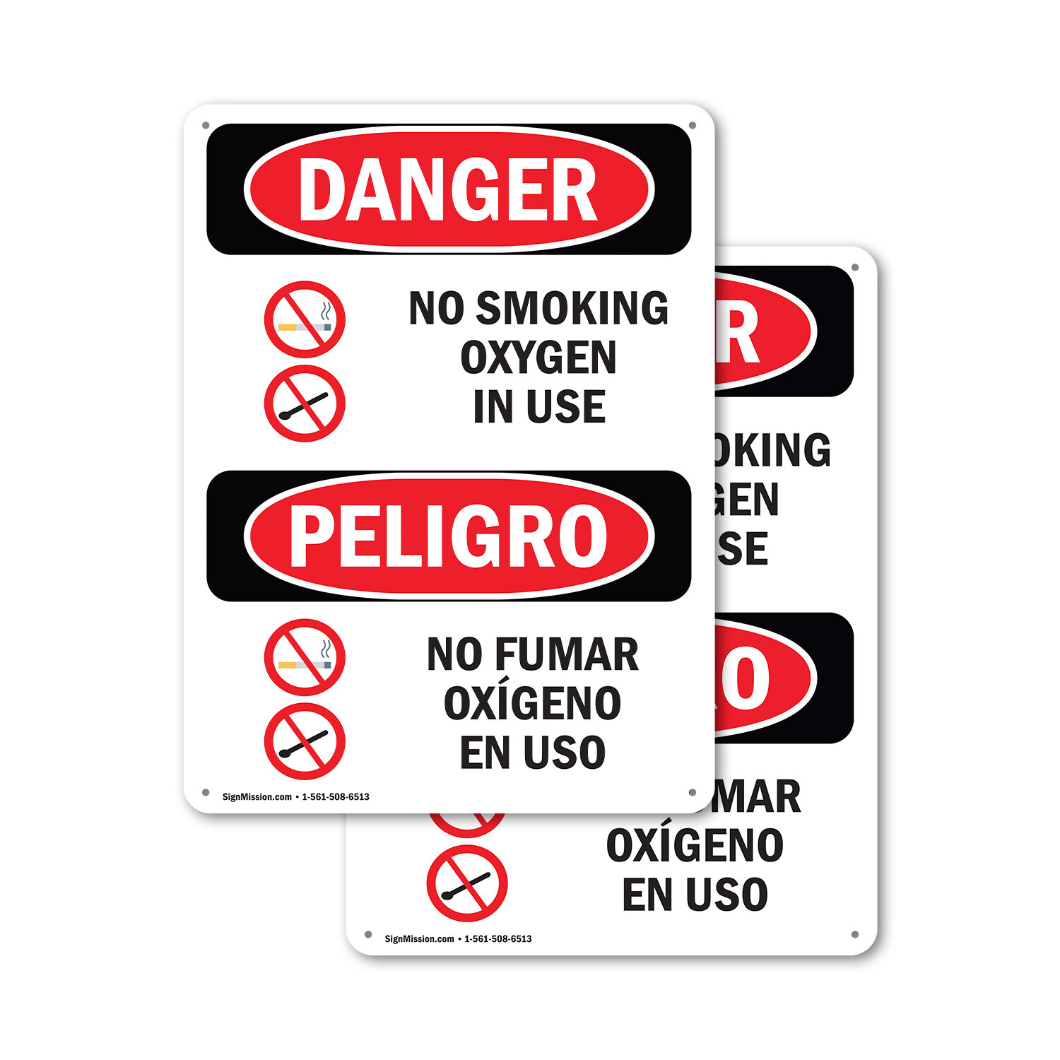 (2 Pack) No Smoking Oxygen In Use Bilingual OSHA Danger Sign Decal Metal Plastic