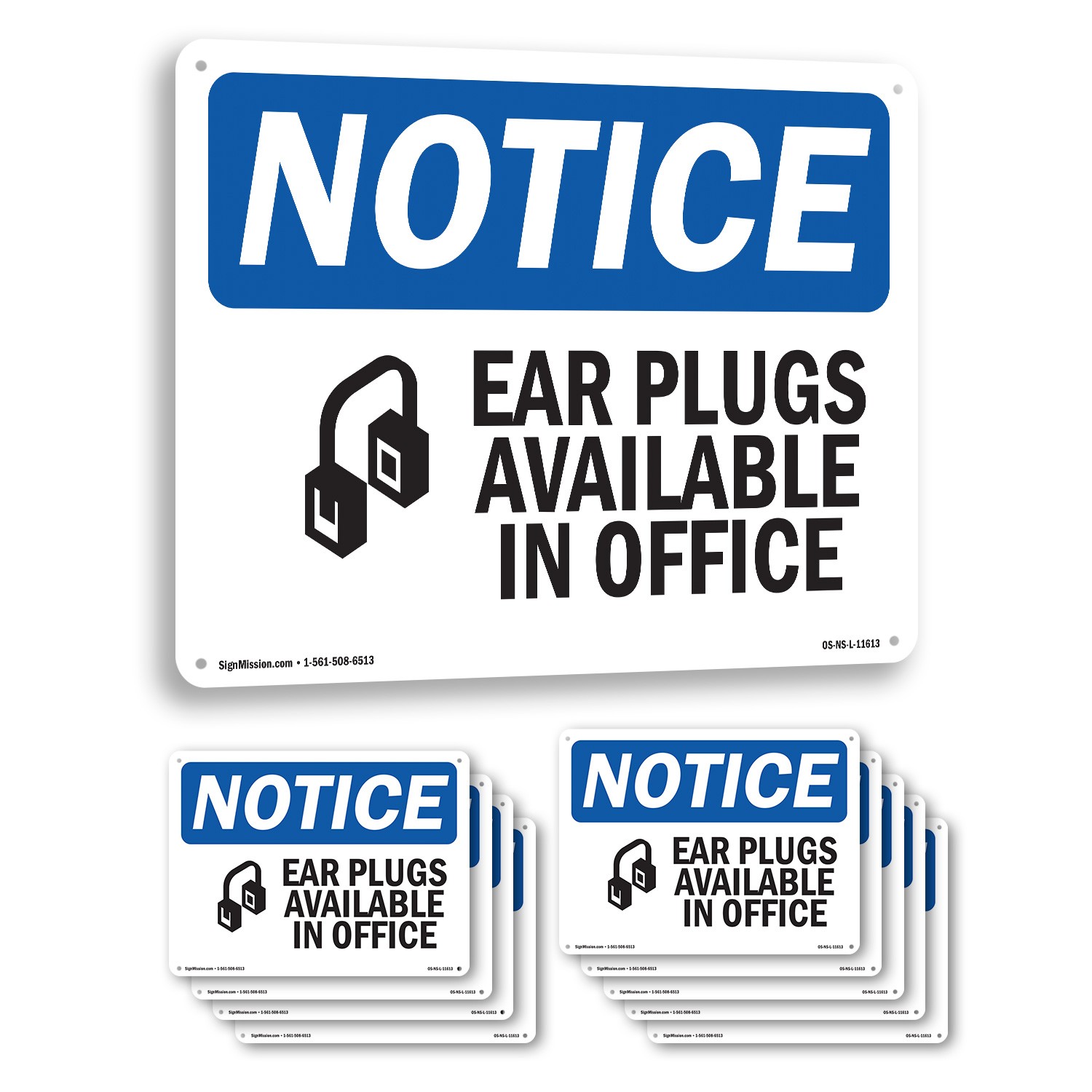 Ear Plugs Available In Office OSHA Notice Sign Metal Plastic, Decal 5 or 10 Pack