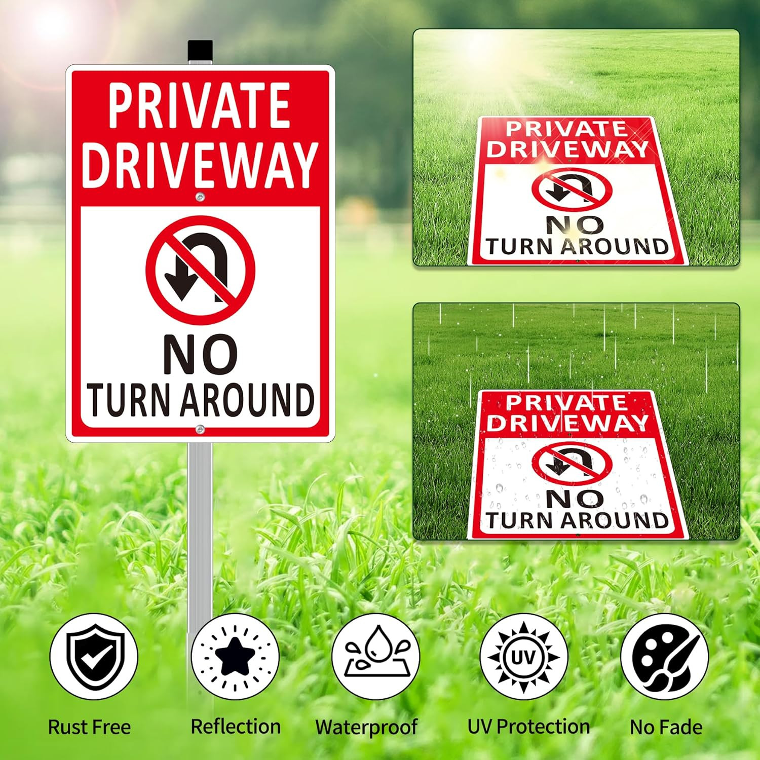 2 Pack No Turn around Driveway Sign – 14X10 Inch Heavy Duty Aluminum Private Dri