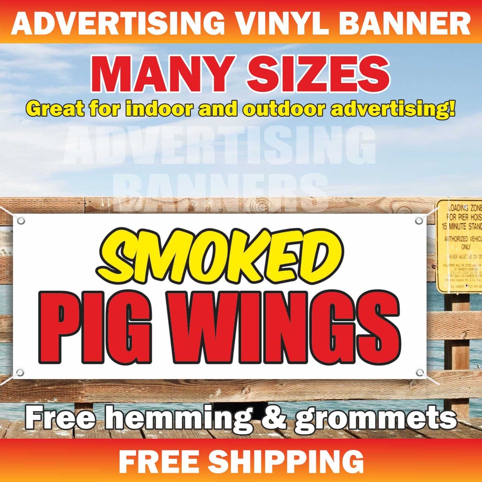 SMOKED PIG WINGS Advertising Banner Vinyl Mesh Sign meat food BBQ Beef ribs