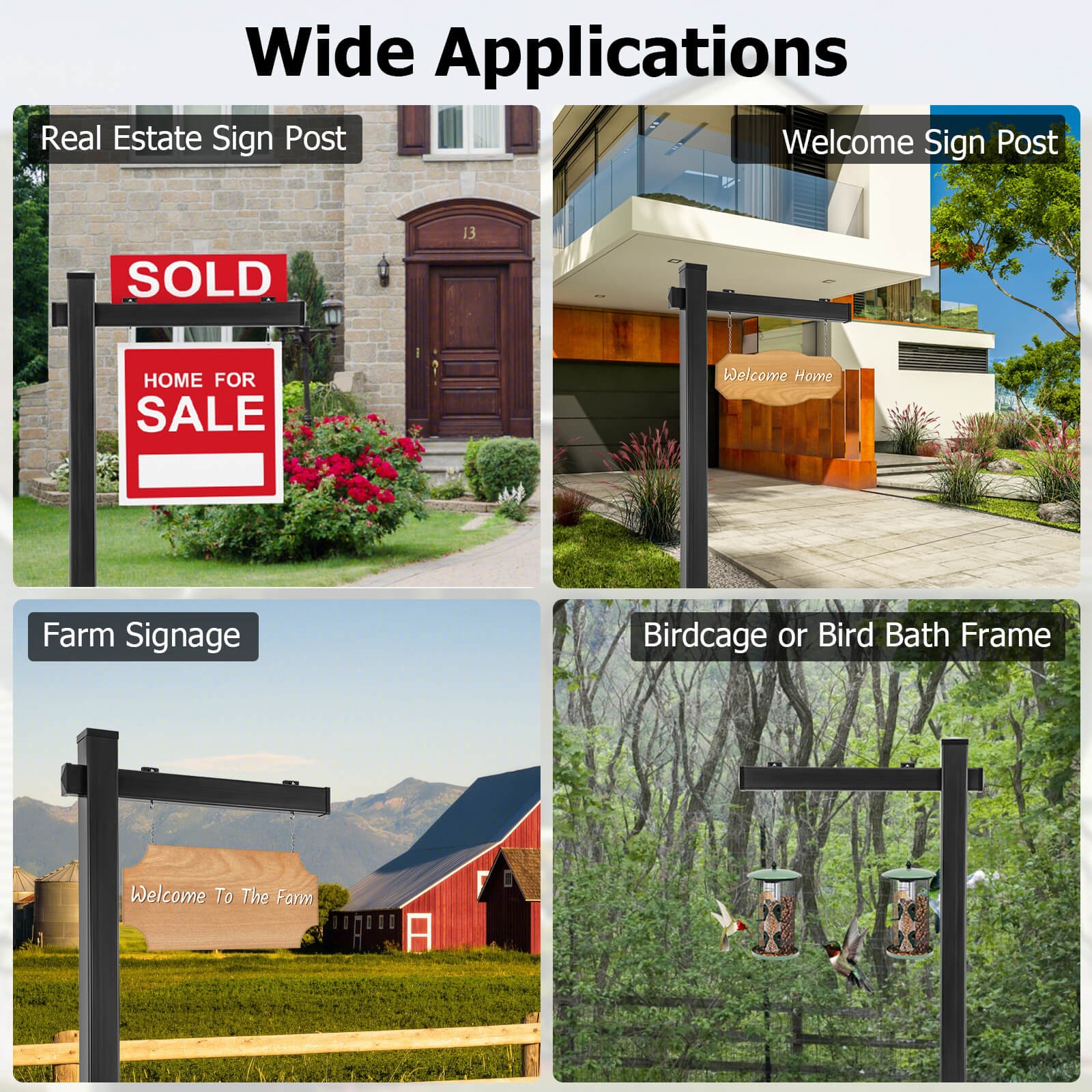 6FT UPVC Realtor Yard Sign Post w/ Steel Stake for Garage Sale Rent Open House