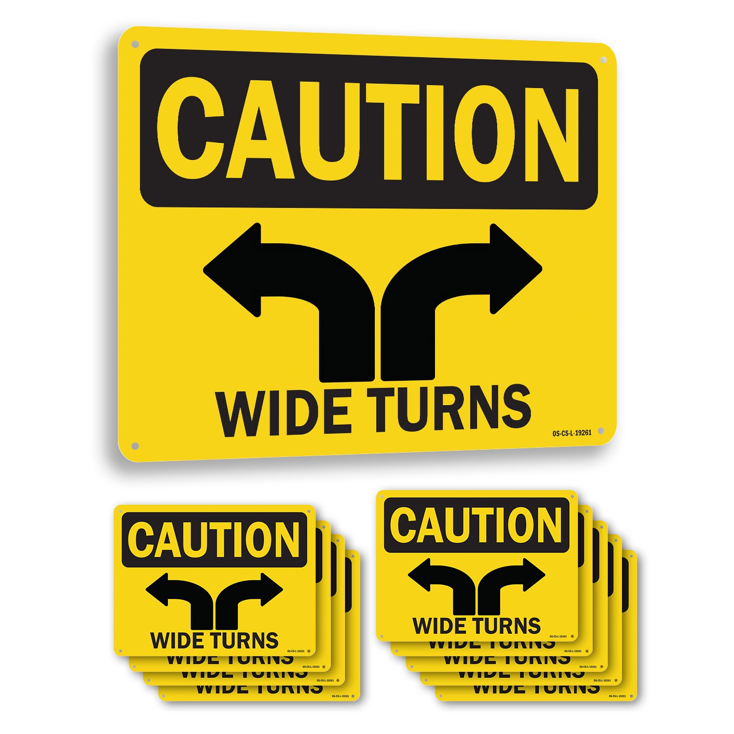 Wide Turns OSHA Caution Sign Metal, Plastic, Or Decal – 5 or 10 Pack