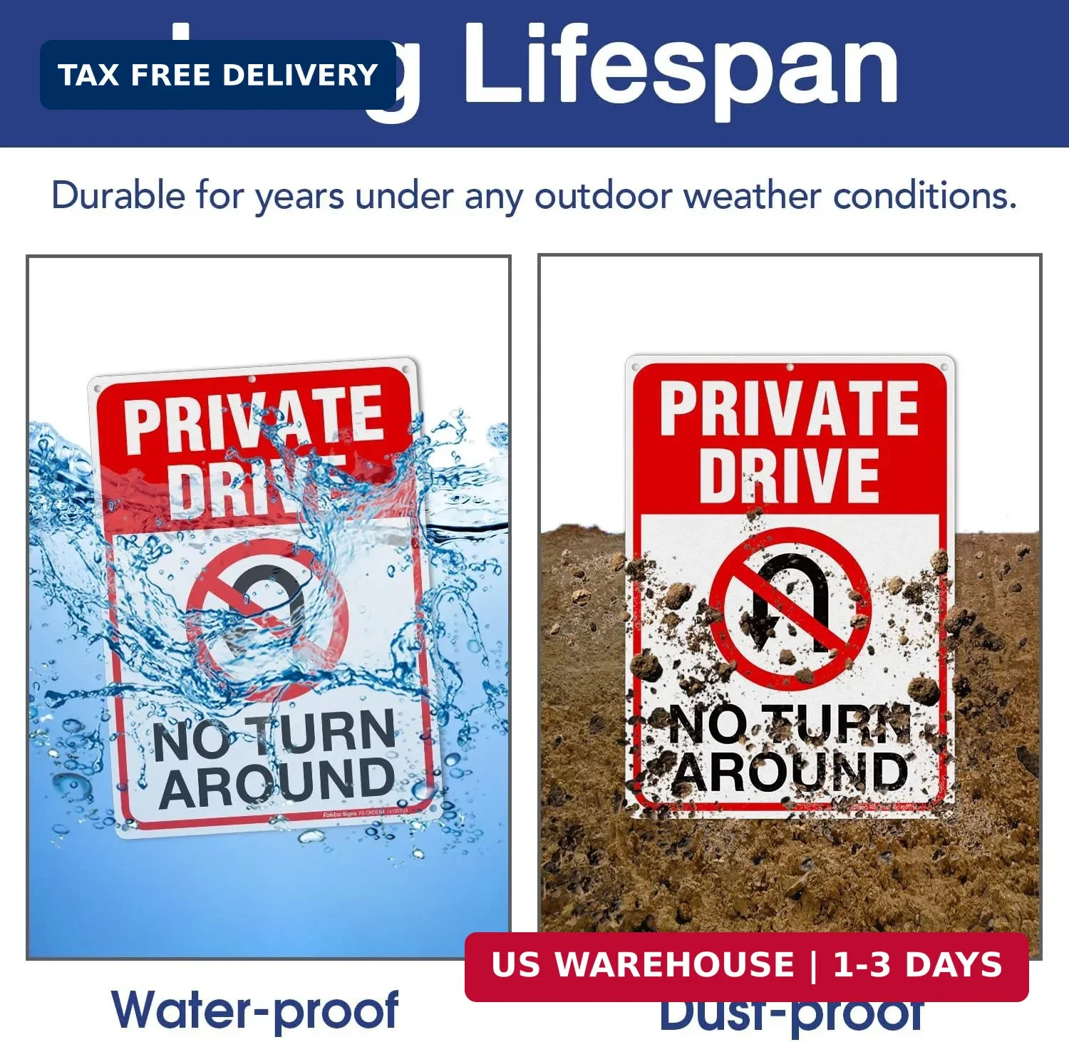 Private Drive Sign, No Turn Around Sign, Driveway Signs No Turnaround,14×10 In,