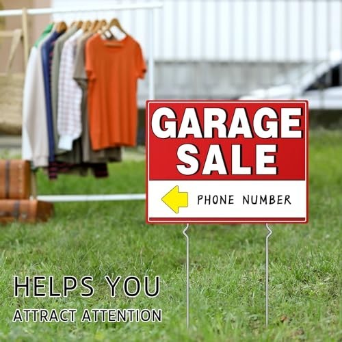 7 Pcs Double-Sided Garage Sale Signs with Metal Stakes & Directional Arrow Stick