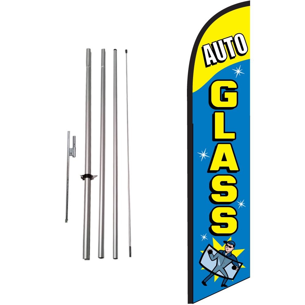 Auto Glass Advertising Feather Banner Swooper Flag Sign with Flag Pole Kit an…