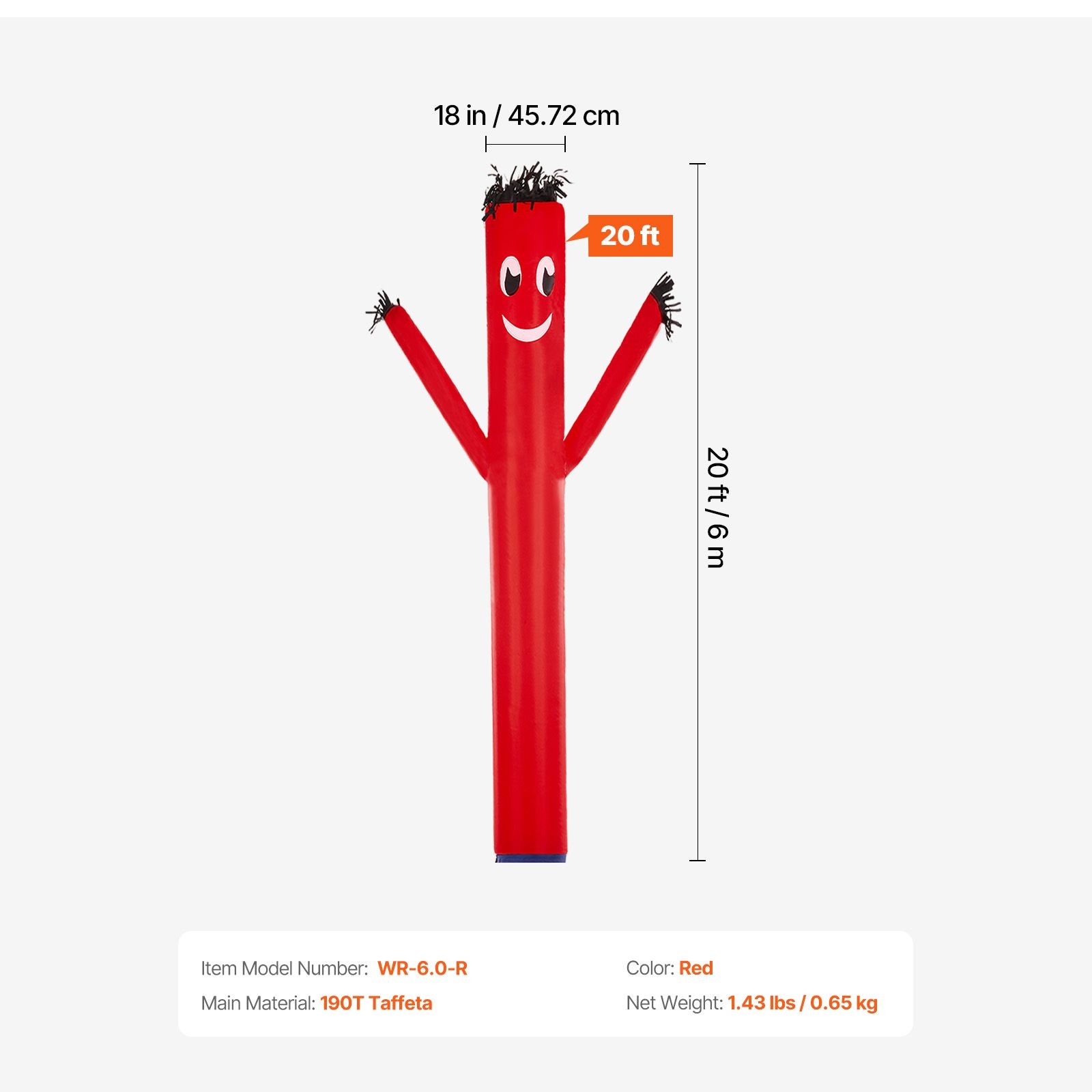 20ft Inflatable Tube Man for Outdoor Advertising, Arm Flailing Air Puppet