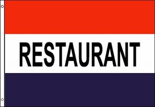 3×5 ft “Restaurant” Poly Flag w/Brass Grommets, (Red, White, And Blue)