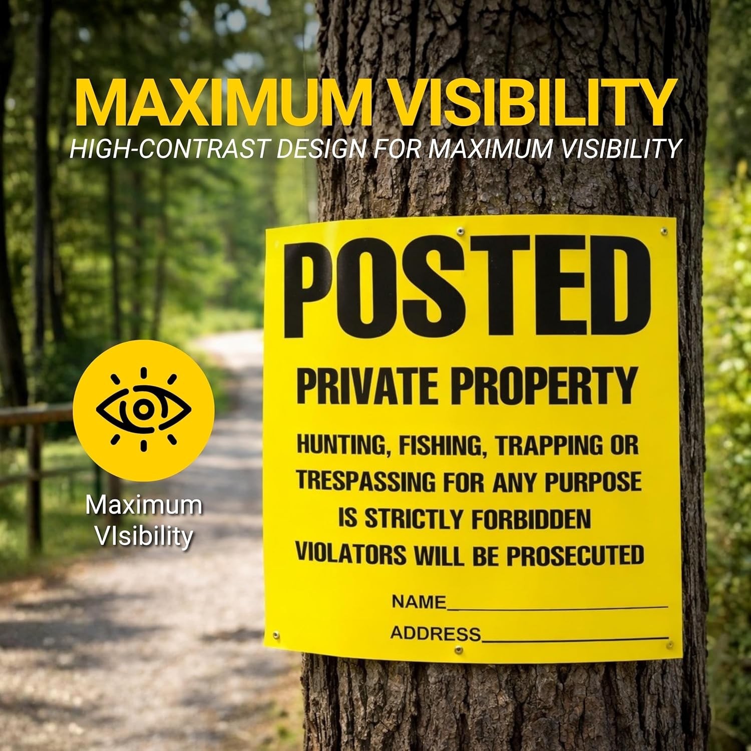 Heavy Duty Posted Signs – No Hunting or Trespassing Yellow 11″ x 11″ 100 Pack