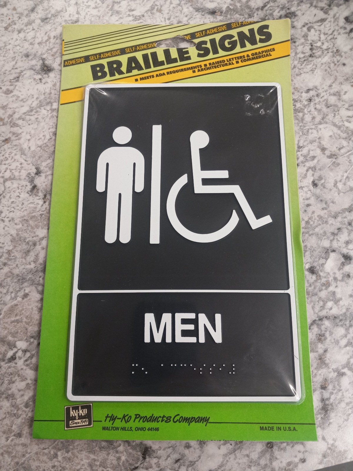 MEN Sign Mens Handicap Restroom Plastic Embossed Braille SELF-ADHESIVE
