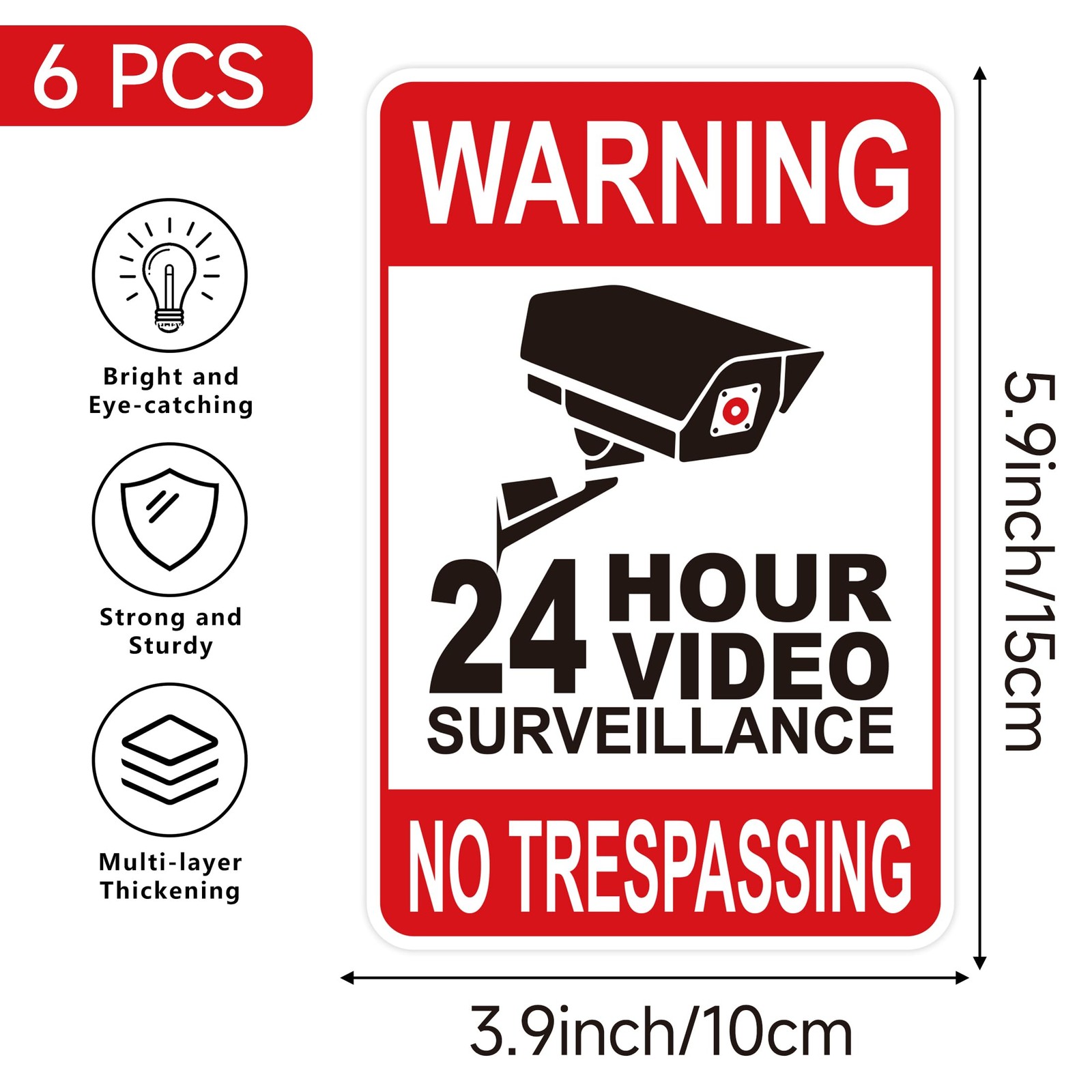 6PCS Video Surveillance Warning Sign，SelfAdhesive Durable Vinyl Security Came…