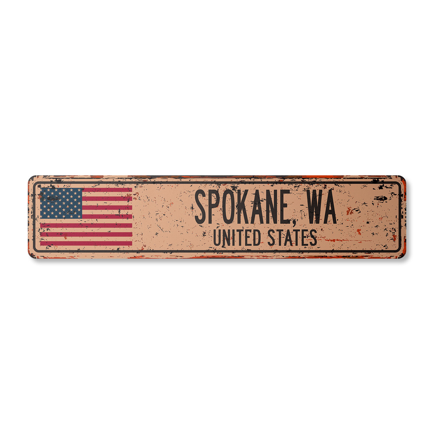 SPOKANE WA UNITED STATES Vintage Street Sign American flag city country rustic