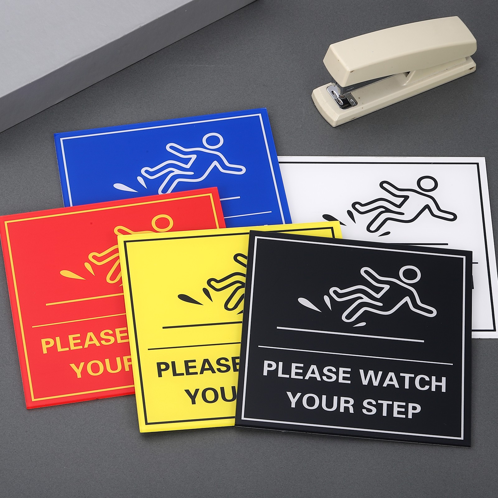 4″ x 4″ Please Watch Your Step Sign, 1 Pcs Warning Sign, Blue with White Text