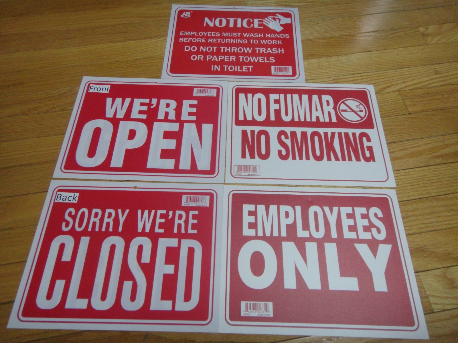 4 Pcs-9×12 inch Flexible Plastic “EMPLOYEES ONLY, OPEN/CLOSED, NO SMOKING, WASH”