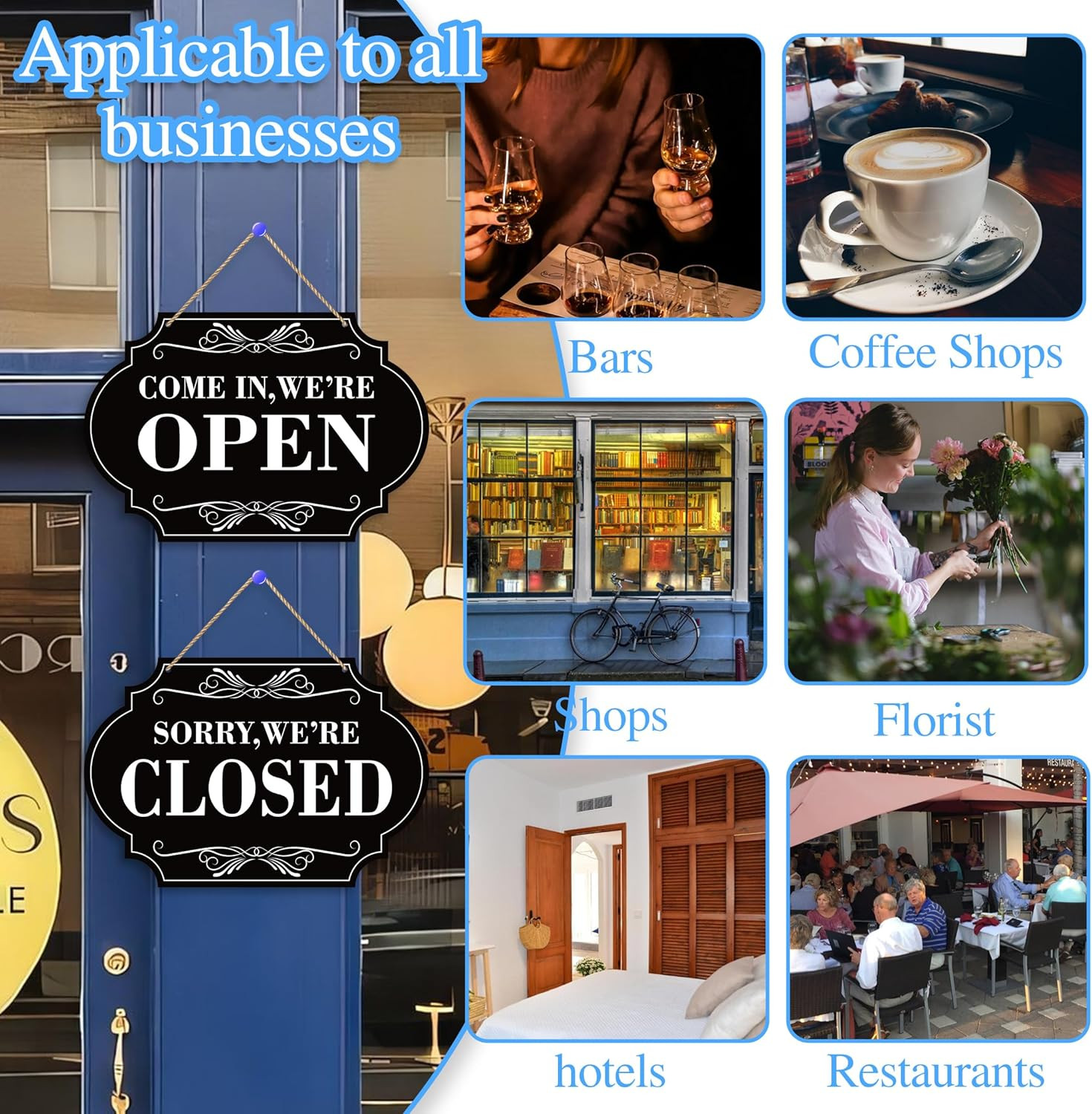 Open Closed Signs for Business, 11×8 Waterproof Double Sided Come In or Closed H