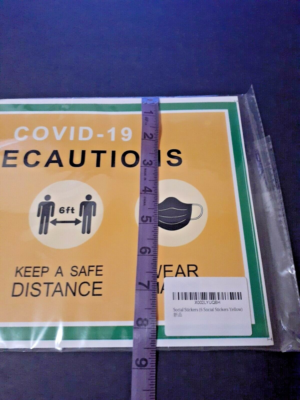 Social Distance Precautions Yellow 12″x9″ Stickers Pack of 6 NEW US Seller