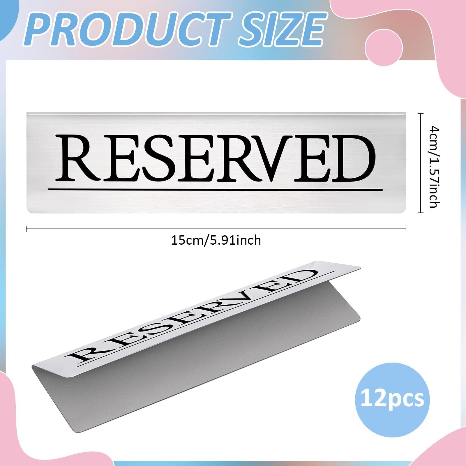 12 PCS 6×1.5 Inch Stainless Steel Elegant Silver Reserved Seating Table Signs