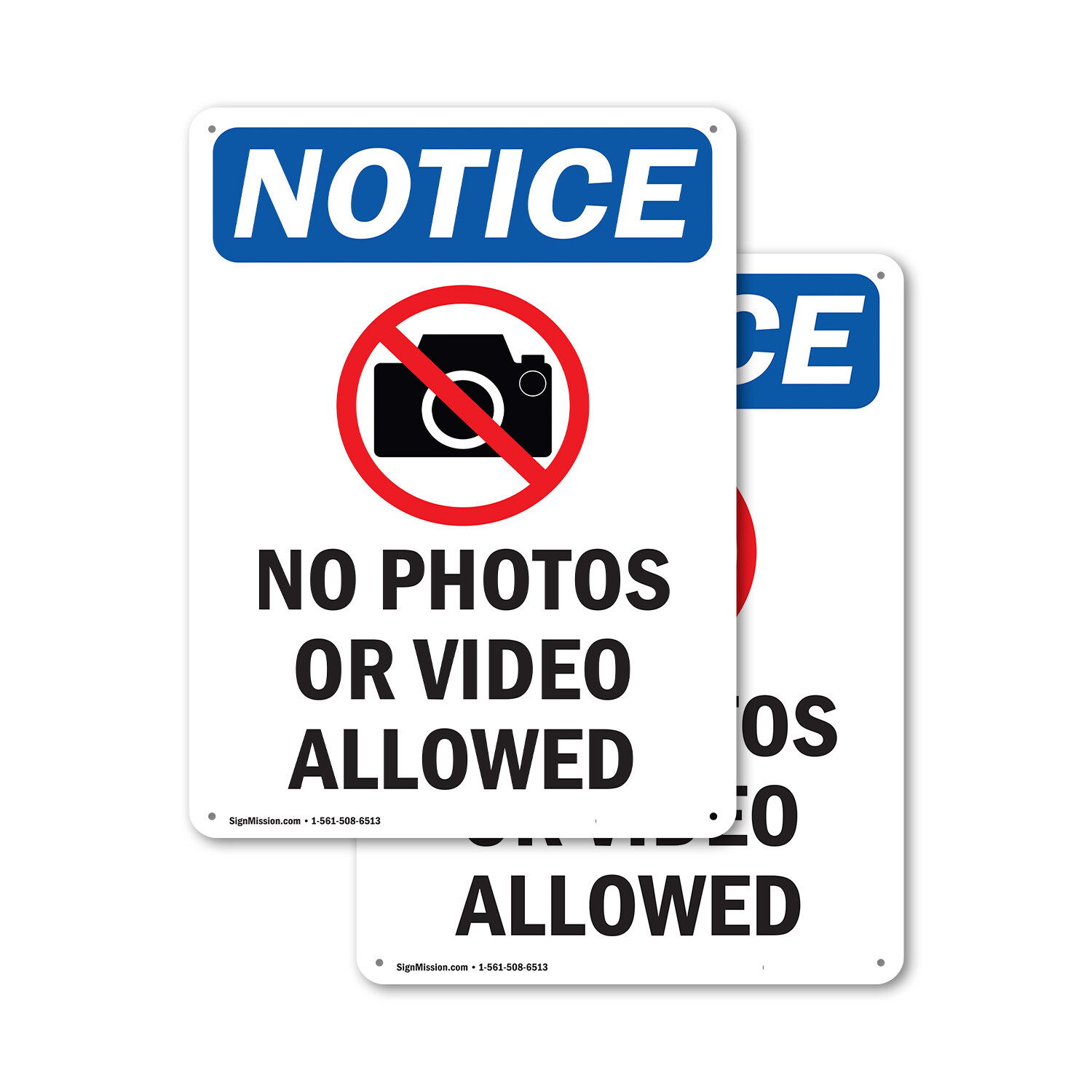 (2 Pack) No Photos Or Video Allowed OSHA Notice Sign Decal Metal Plastic