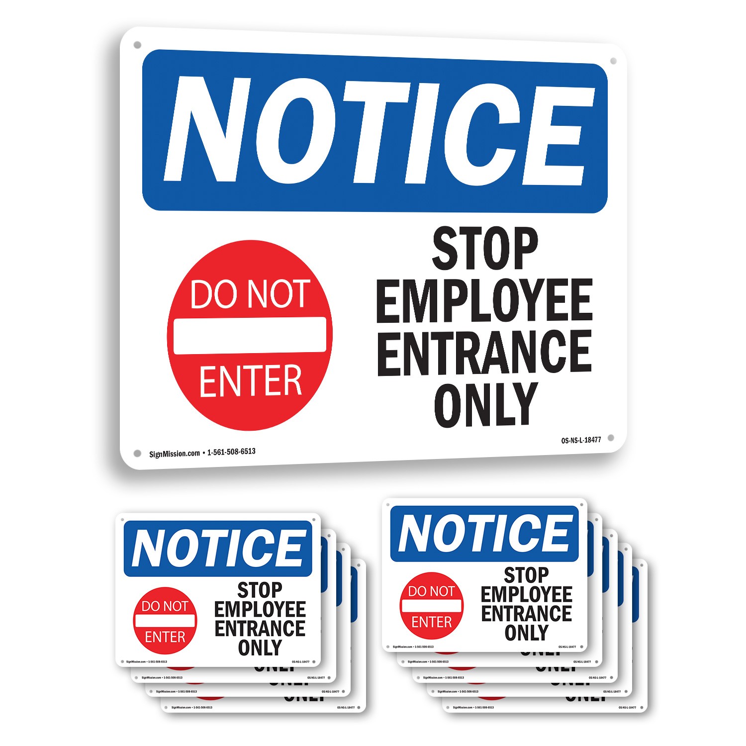 Stop Employee Entrance Only OSHA Notice Sign Metal, Plastic, Decal 5 or 10 Pack