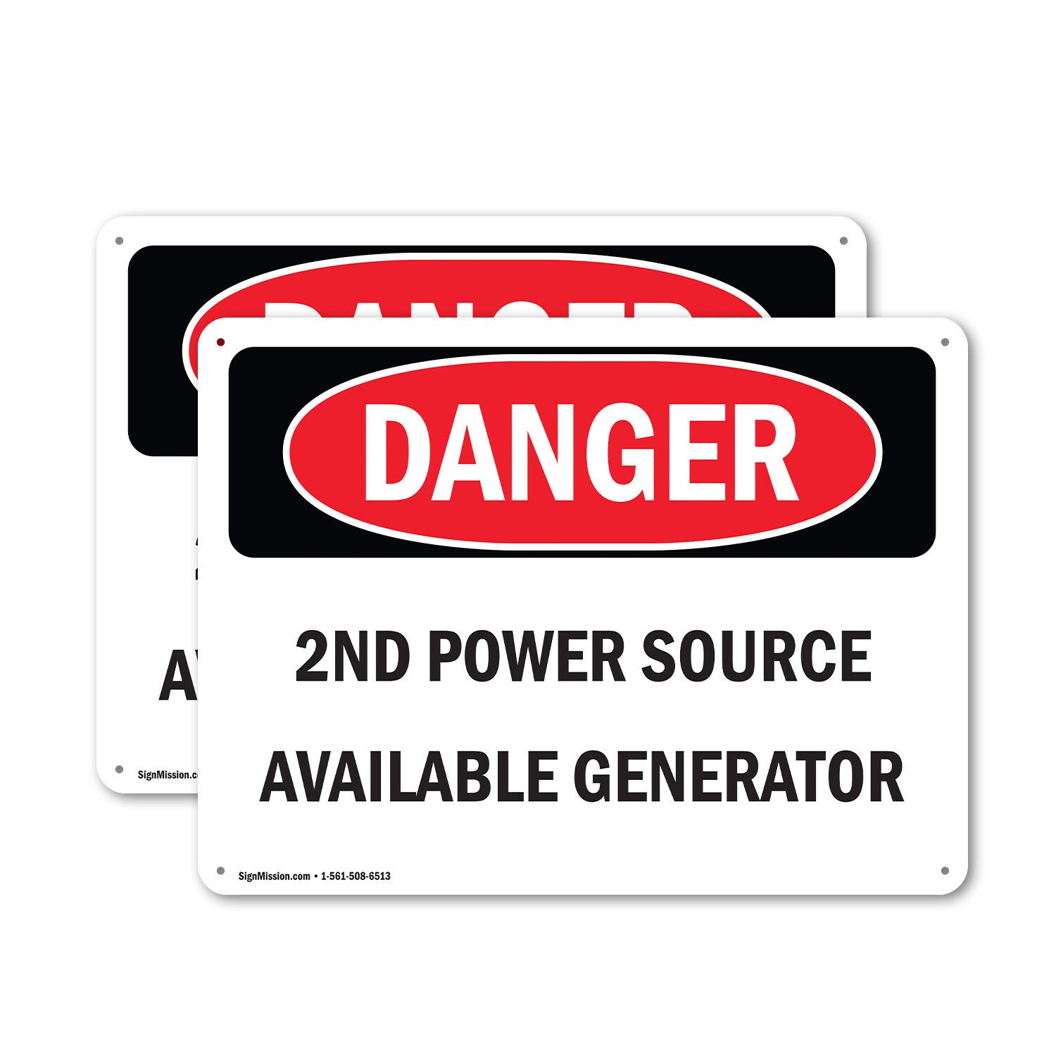 (2 Pack) 2nd Power Source Available Generator OSHA Danger Sign Decal Metal