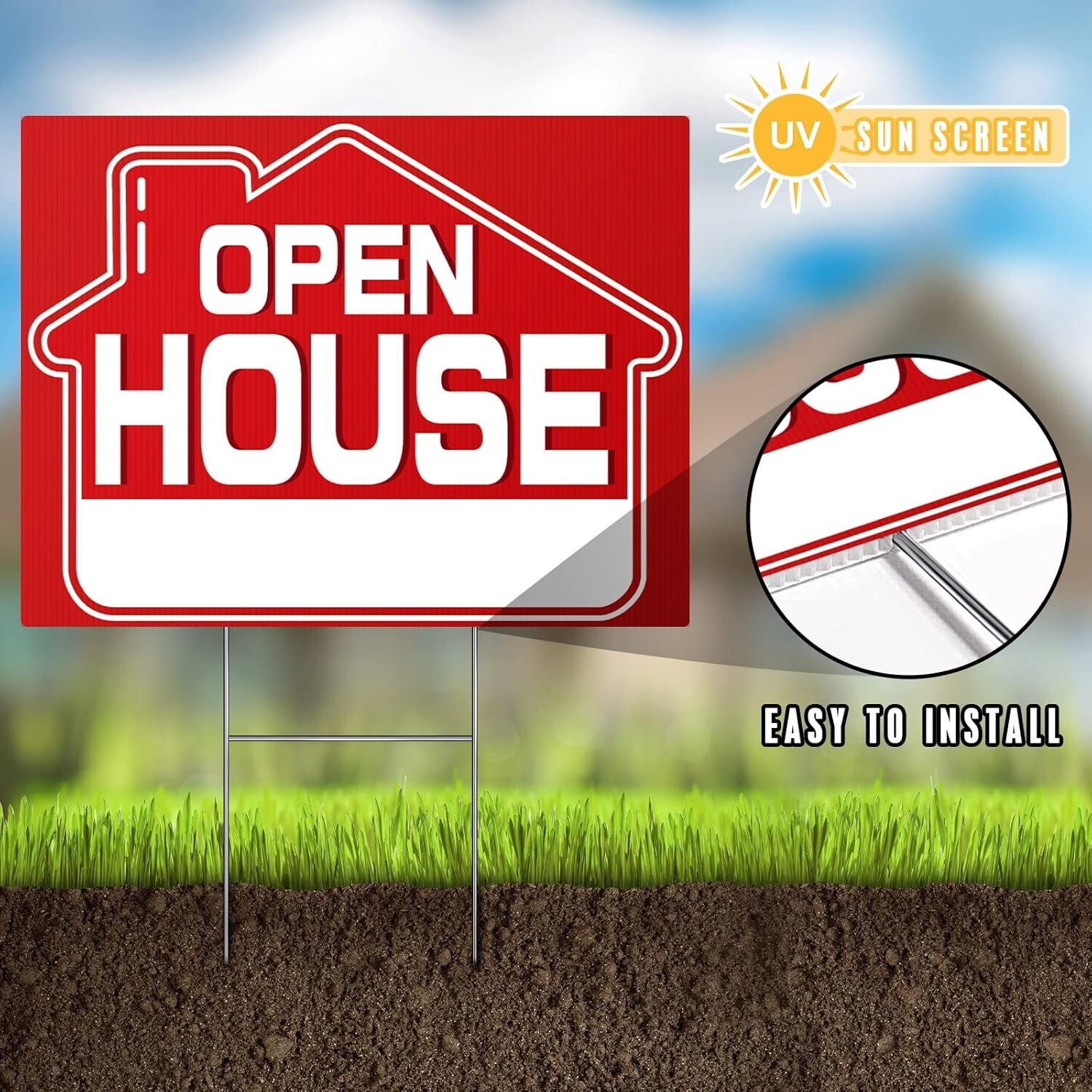 Open House Signs 5 Pack 16″ x 12″ Double-Sided Yard Signs with Metal H Stakes…