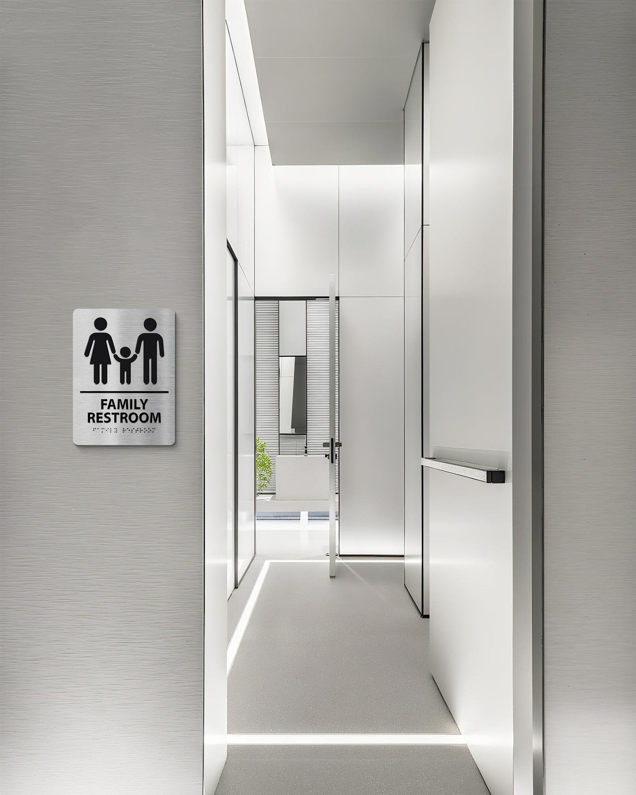 6×8 ADA-Compliant Family Restroom Sign, Braille, Modern Aluminum, Bathroom