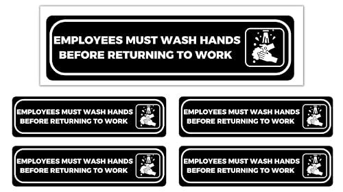5 Pack 9×3 Inch Employees Must Wash Hands Work Sign for Business Office