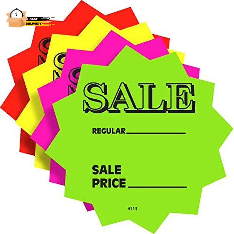 100 3″ Sale Price Signs Fluorescent Neon Die Cut Solar Star Burst Retail Cards