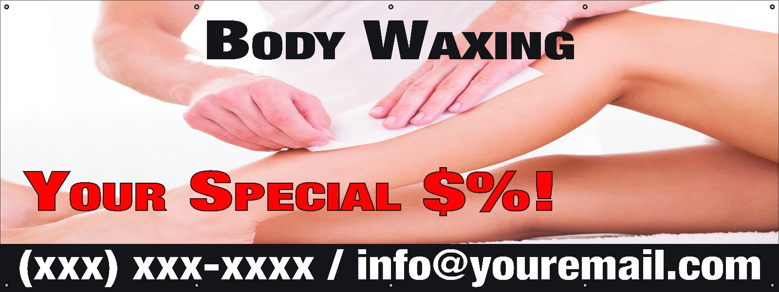Body Waxing Banner 36″x96″ Free Shipping & Customization, Ready to Hang!