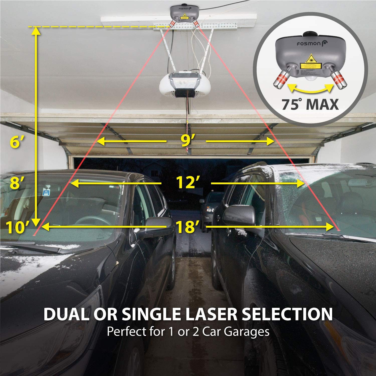 Fosmon, Wider Angle Upgrade, Dual Laser Garage Parking Assist Gray / Black