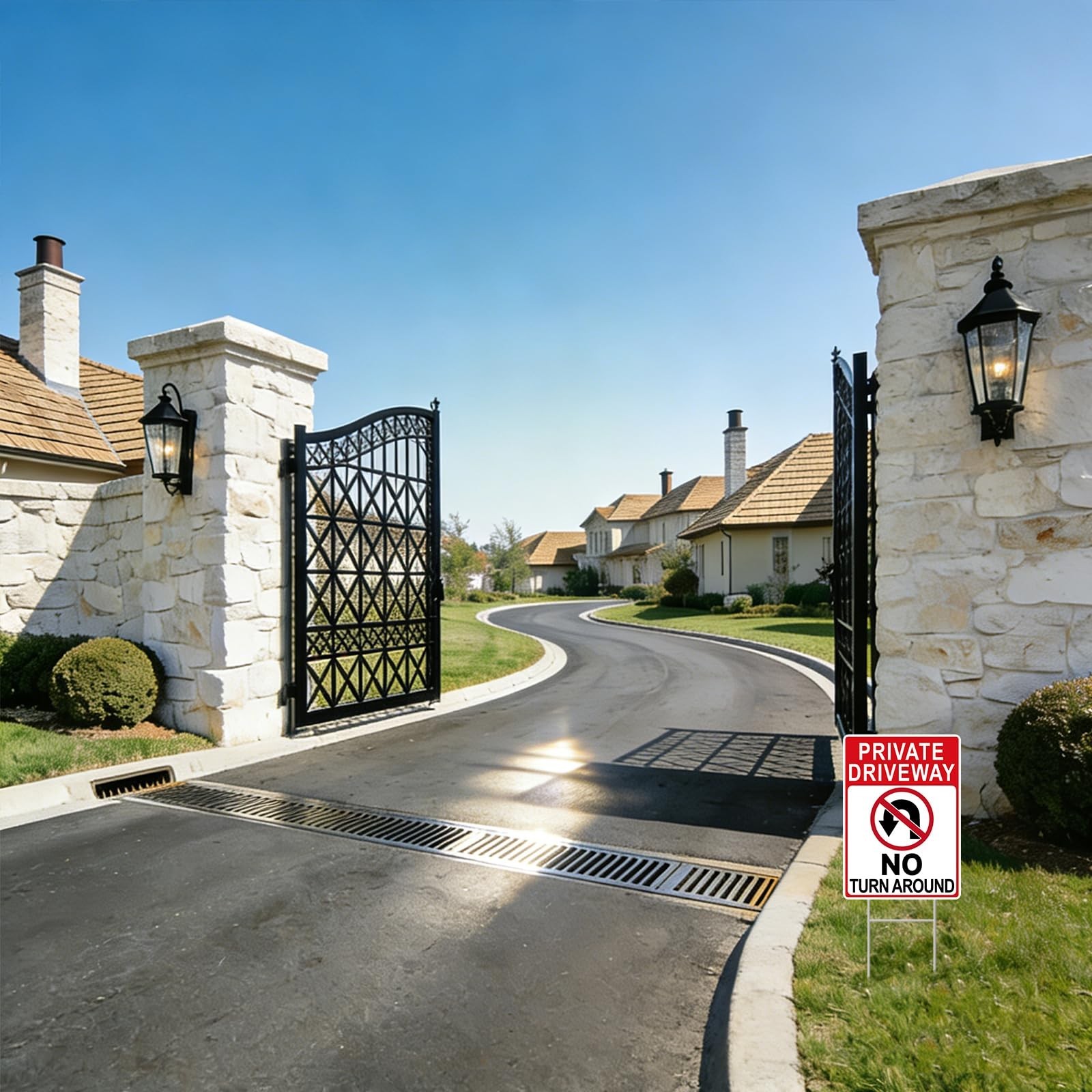 No Turn Around Driveway Sign, 2 Pack Private Driveway Signs 14″x10″ Double-Si…