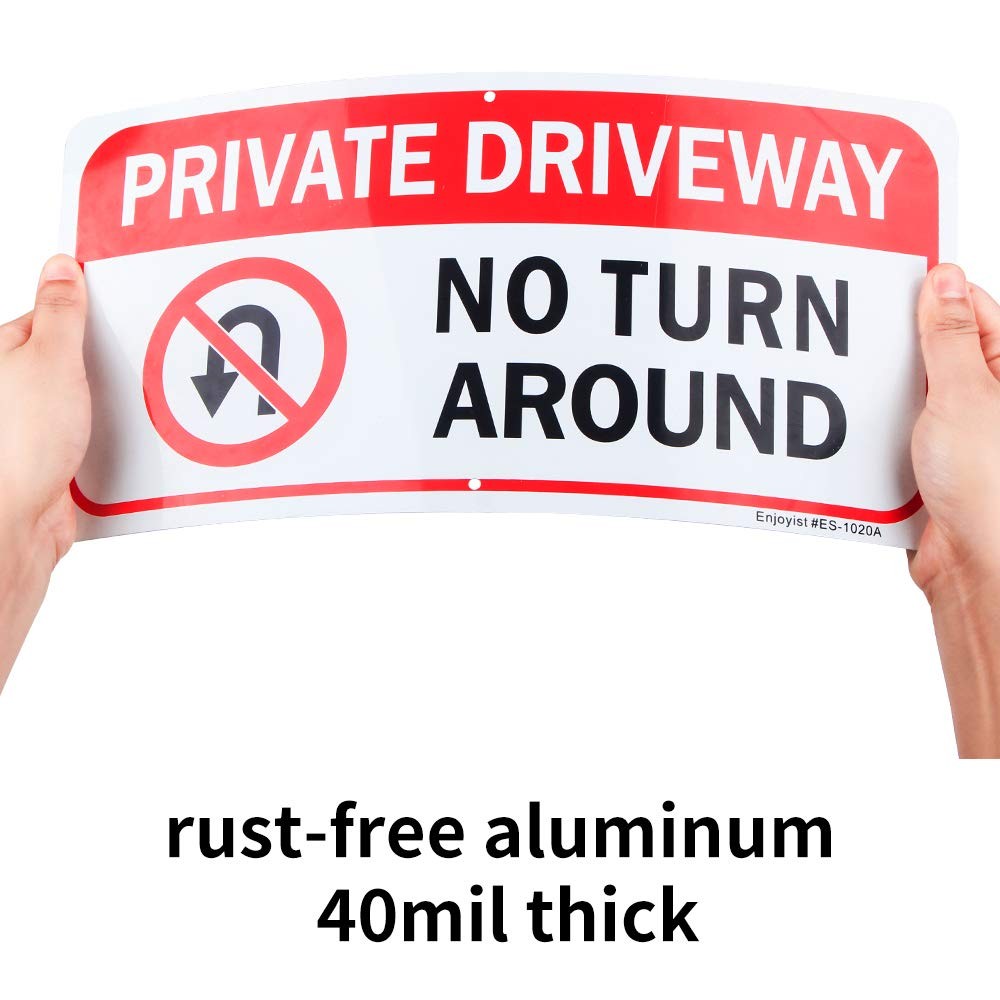 2 Pack Private Driveway, No Turn Around Sign, 14″x 7″ .04″ Aluminum Reflectiv…