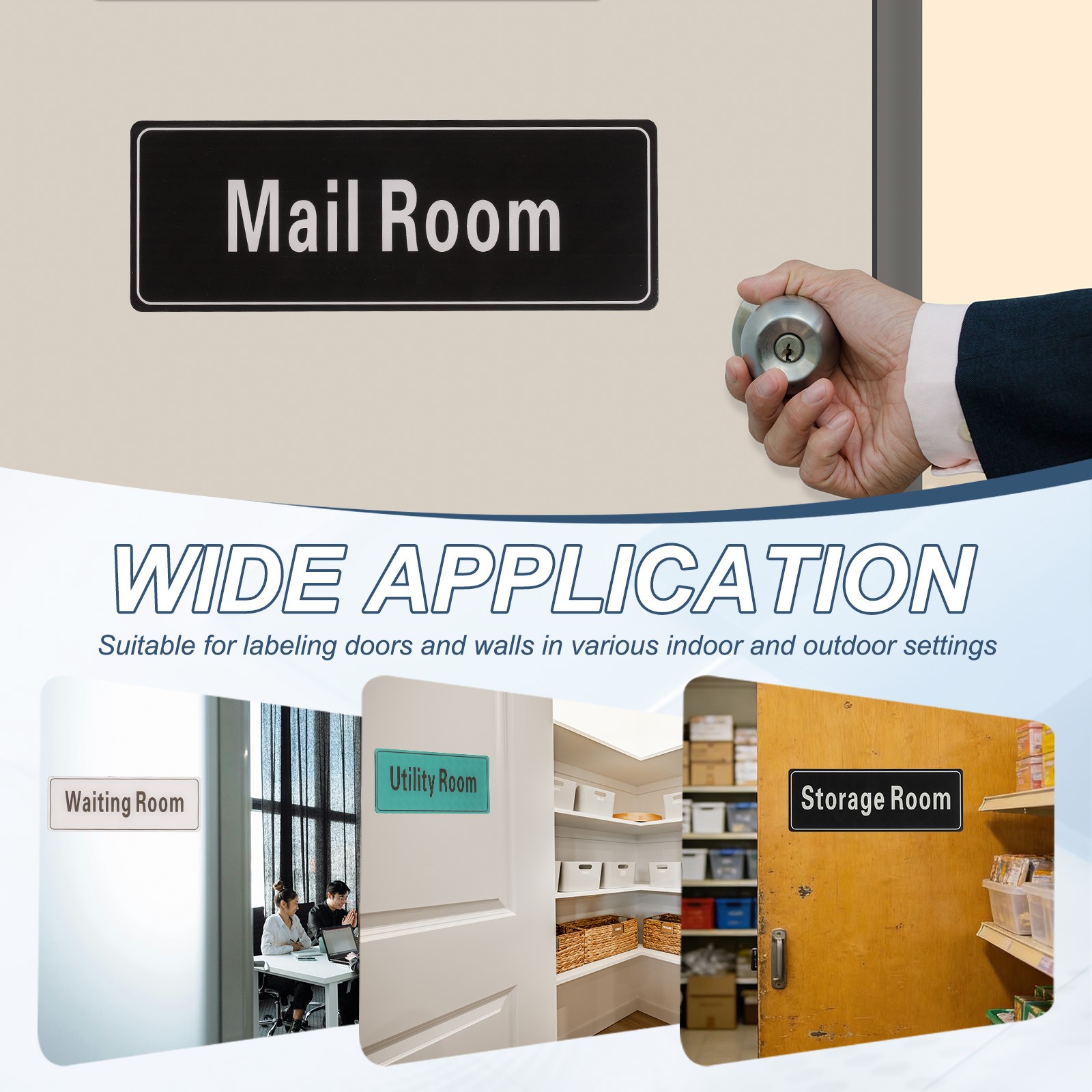 9″x3″ Laundry Room, 1Pcs Room Door Sign Self-Adhesive, Light Gray with Blue Text