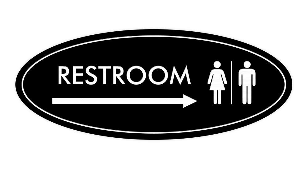 1 PCS Medium Black Oval Restroom Right Arrow Sign Business Office Wall Door