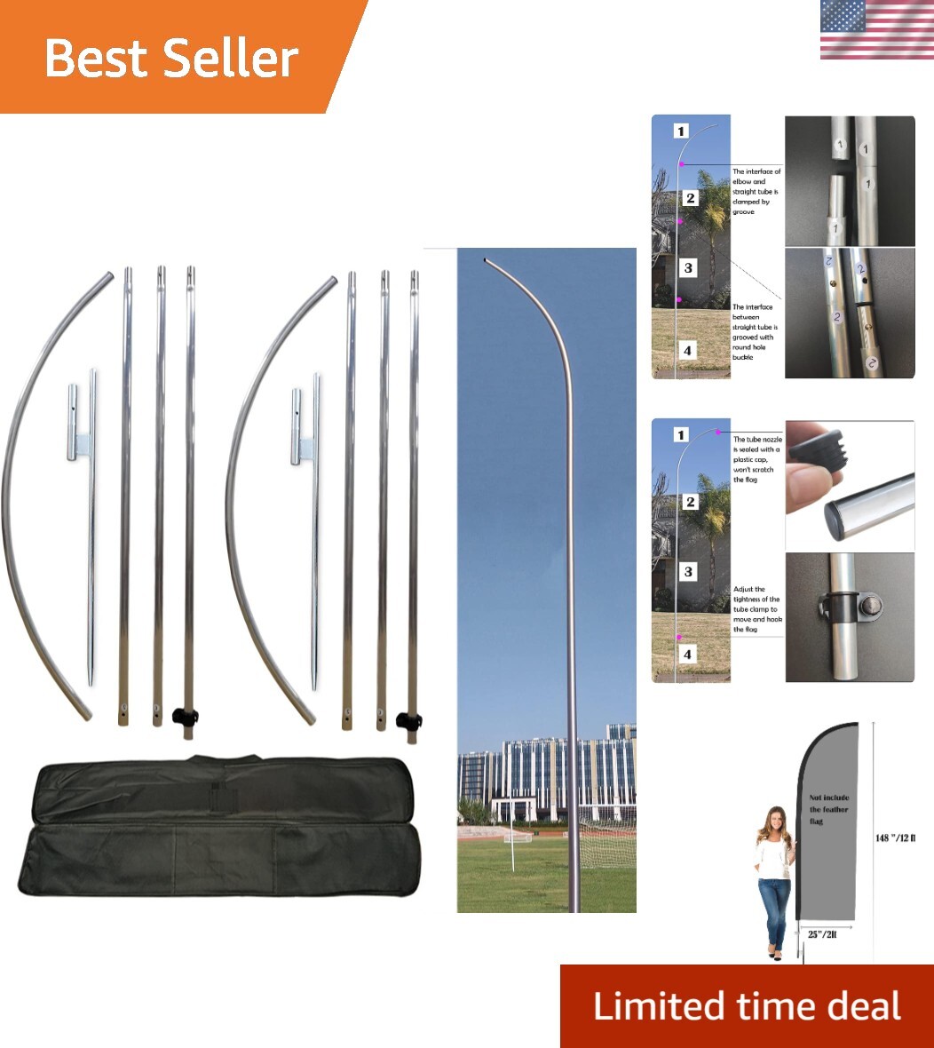 Complete Outdoor Feather Flag Pole Kit – 12 Feet Tall with Travel Bag Included